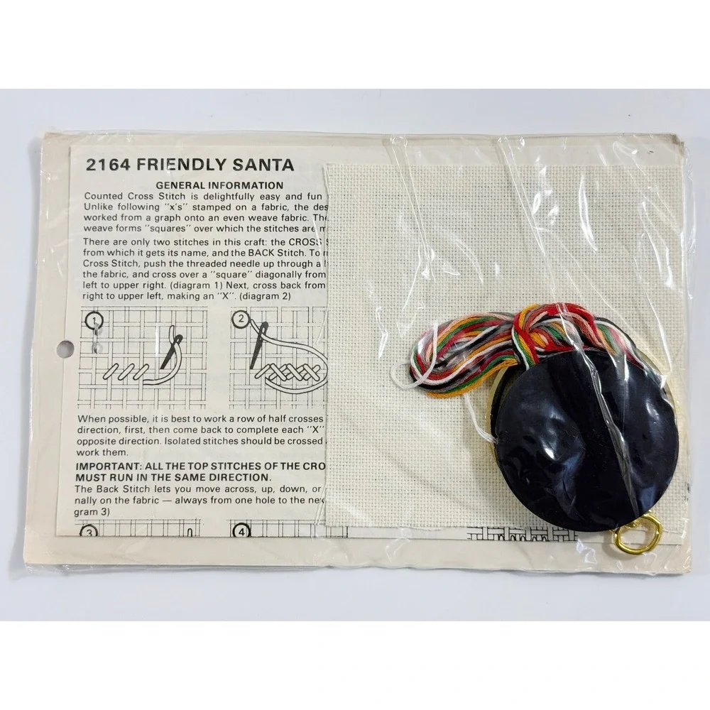 The Creative Circle Cross Stitch Kit 2164 Friendly Santa Ornament Red Vintage